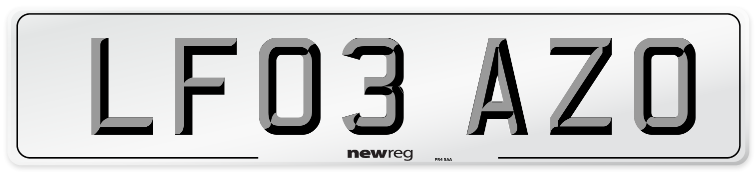 LF03 AZO Number Plate from New Reg